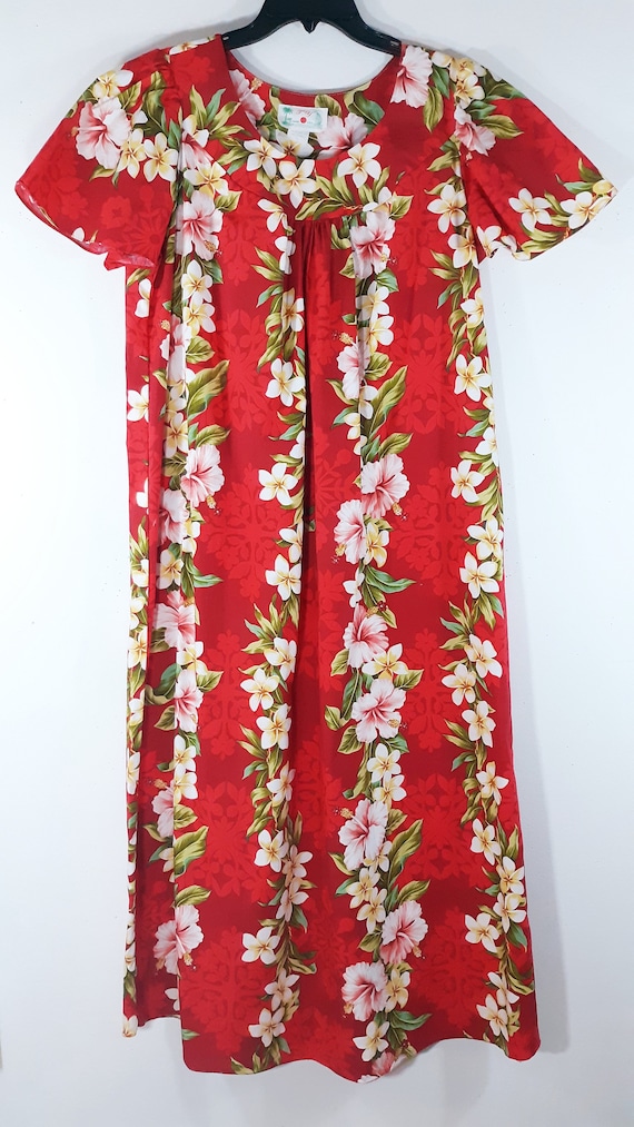 Women's Hawaiian Dress 80's Maxi Kaftan Red Yellow