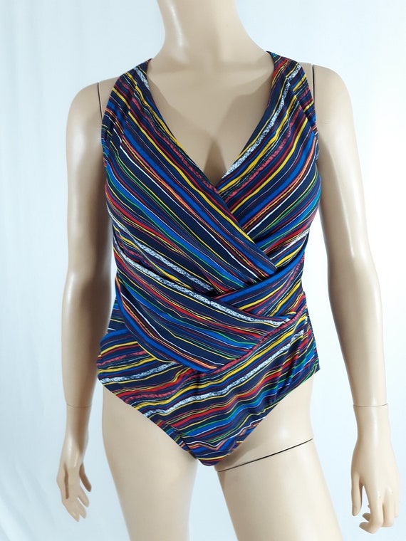 Plus Size Swimsuit Womens One Piece Rainbow Stripe