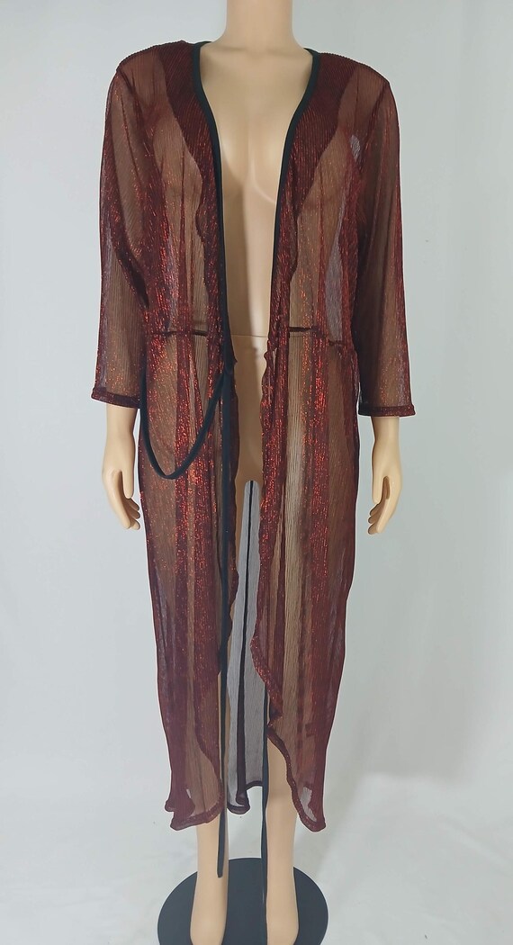 Plus Size Robe, Red Sparkly Semi Sheer Size 1X - image 16