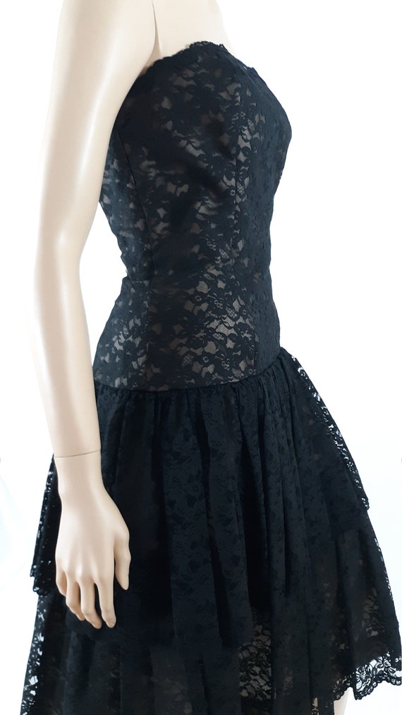 80's Formal Dress Prom Dress Black Lace Tiered Fu… - image 8