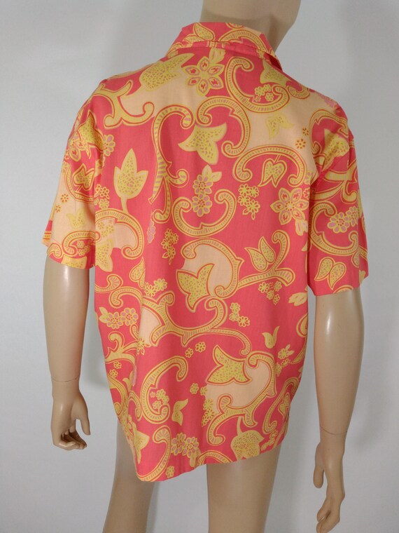 Women's Hawaiian Shirt Cotton Rayon Pink Salmon Y… - image 7