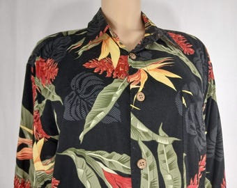 Vintage Men's Hawaiian Shirt, 100% RAYON, Bamboo Buttons, Size M
