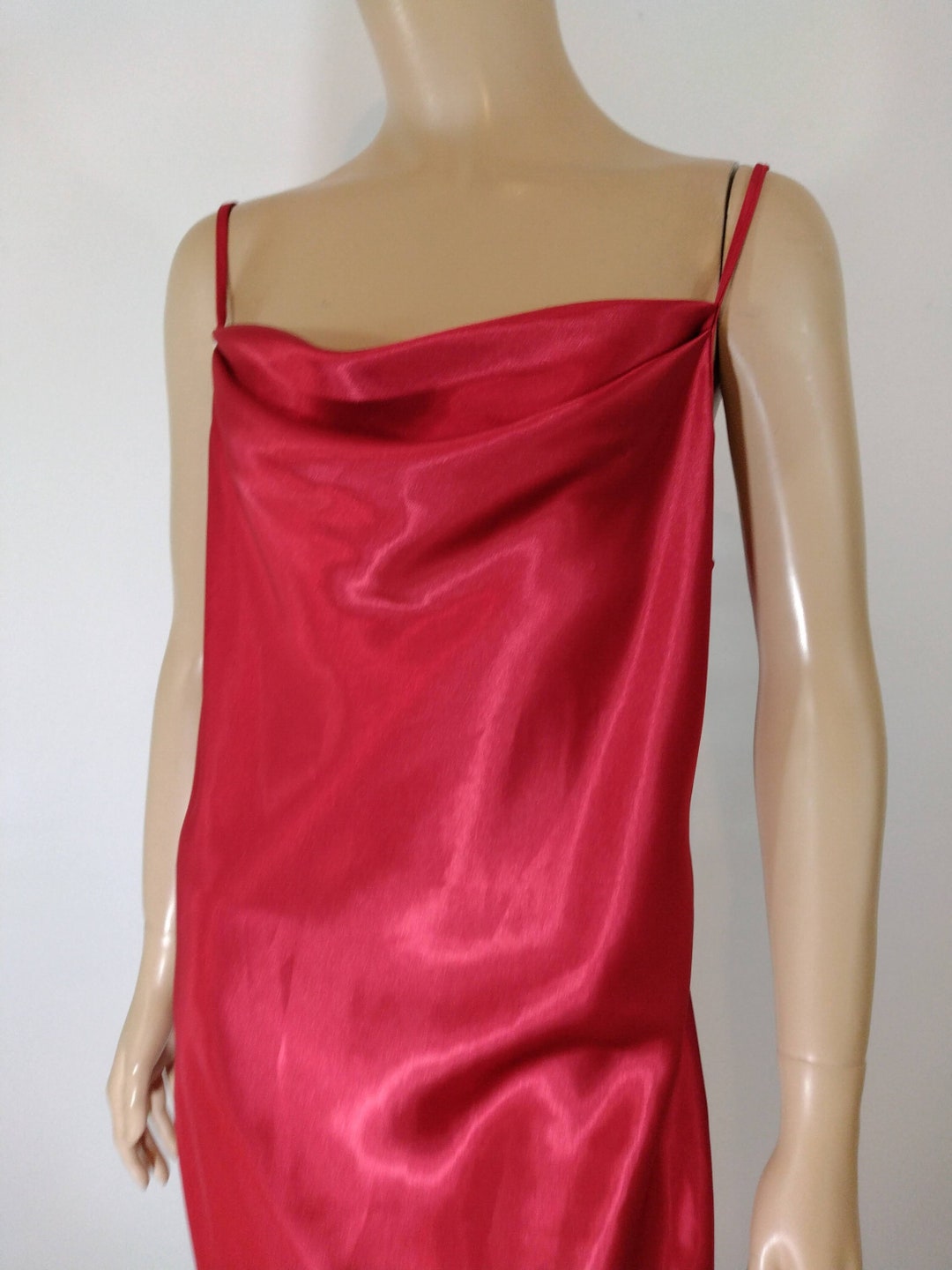 Red Night Gown Women's Satin Red Sleeveless Adjustable Thin Straps ...