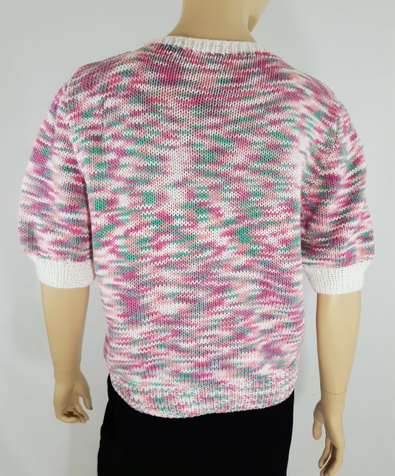 80's Women's Sweater Pullover Pastel Pink Turquoi… - image 4