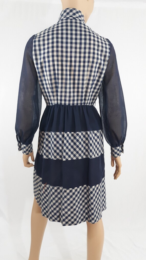 1970's Women's Dress Blue White Gingham Authentic… - image 8