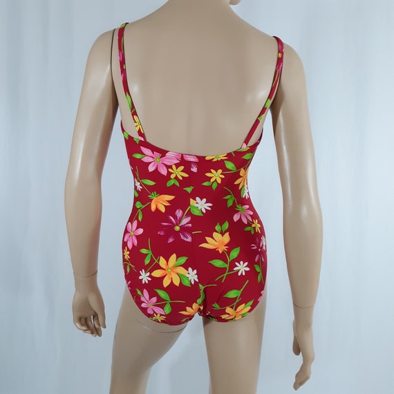 Vintage Bathing Suit 80s Women's One Piece Red Colorf… - Gem