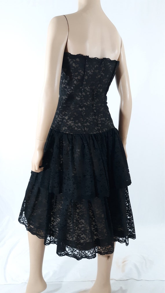 80's Formal Dress Prom Dress Black Lace Tiered Fu… - image 6