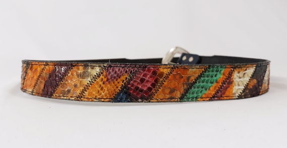 Vintage Python Belt: Rainbow Texture, Big Silver … - image 2