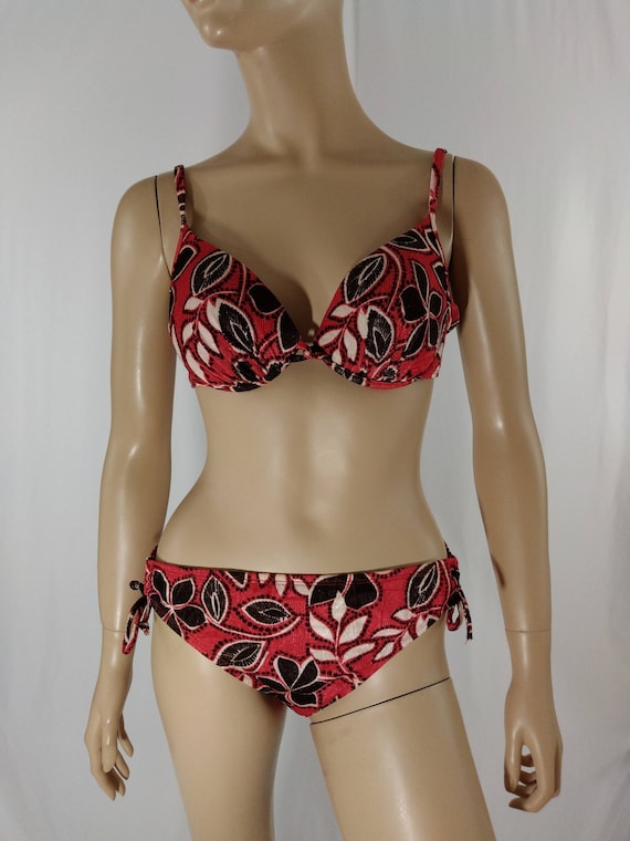 Women's Swim Suit 2 Piece 80's 90's Bikini Orange 