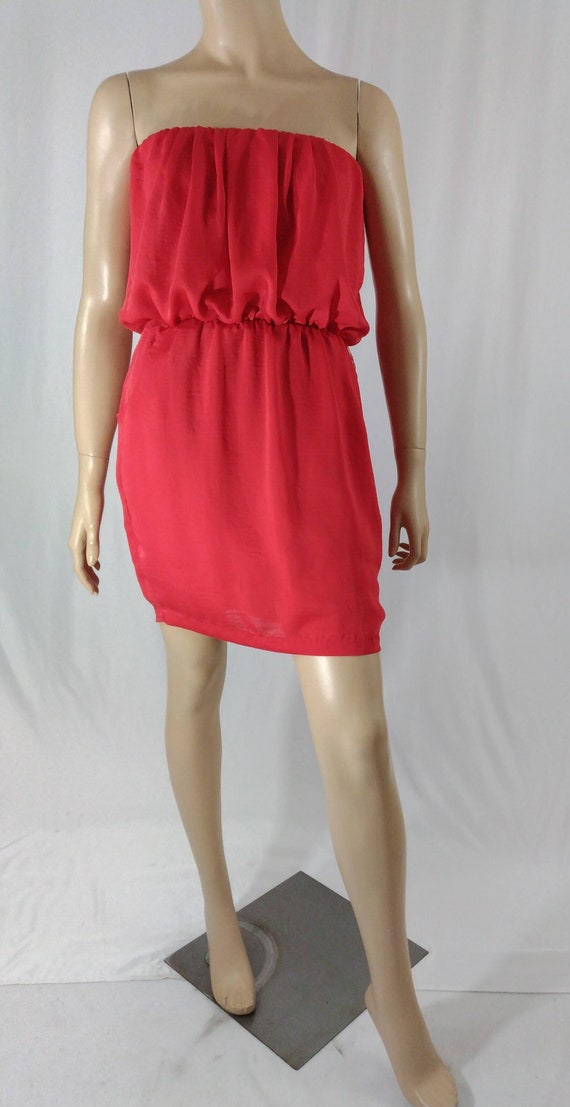 Women s Dress Strapless Dress Red Elastic Top and Waist Mini Dress
