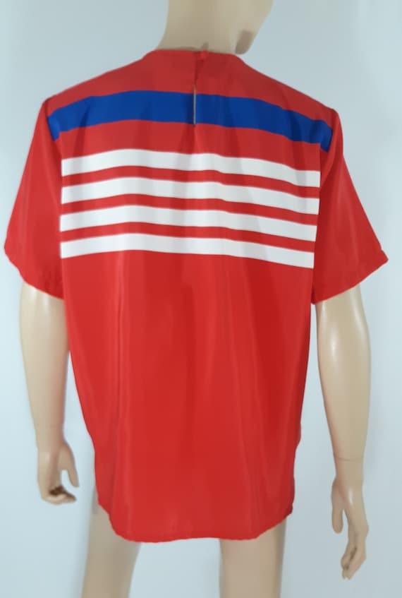 80's Women's Shirt Short Sleeve Red White Blue St… - image 1