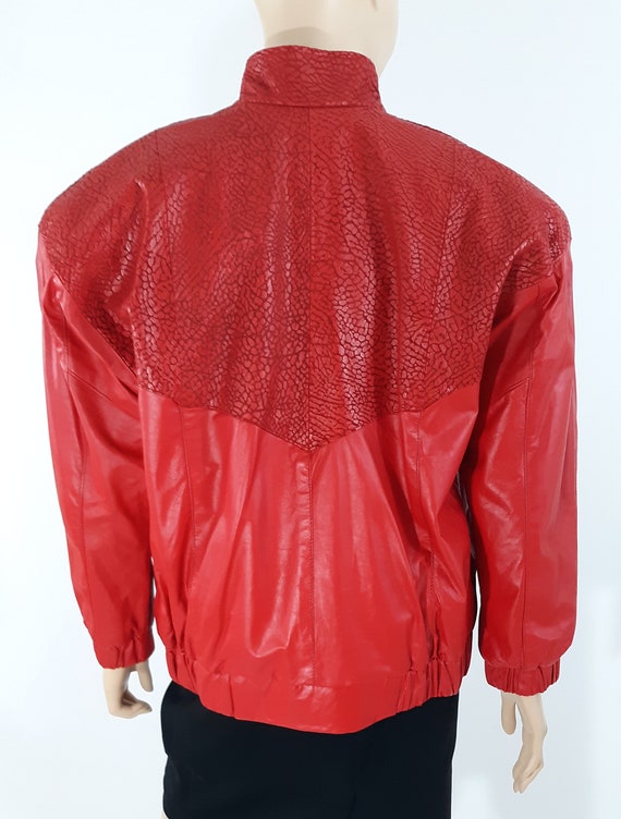 Red Leather Jacket 80's Women's LIPSTICK RED 100%… - image 5