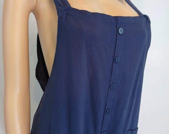 Overalls Jumpsuit, Deep Blue, Pockets, Adjustable Straps, Vintage Size M