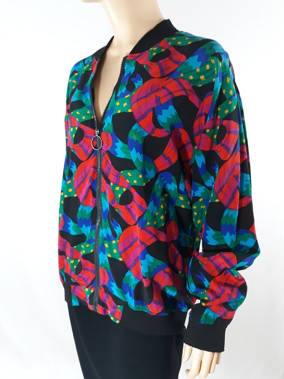 80's Women's Jacket Wild Colorful Geo Abstract Bo… - image 5