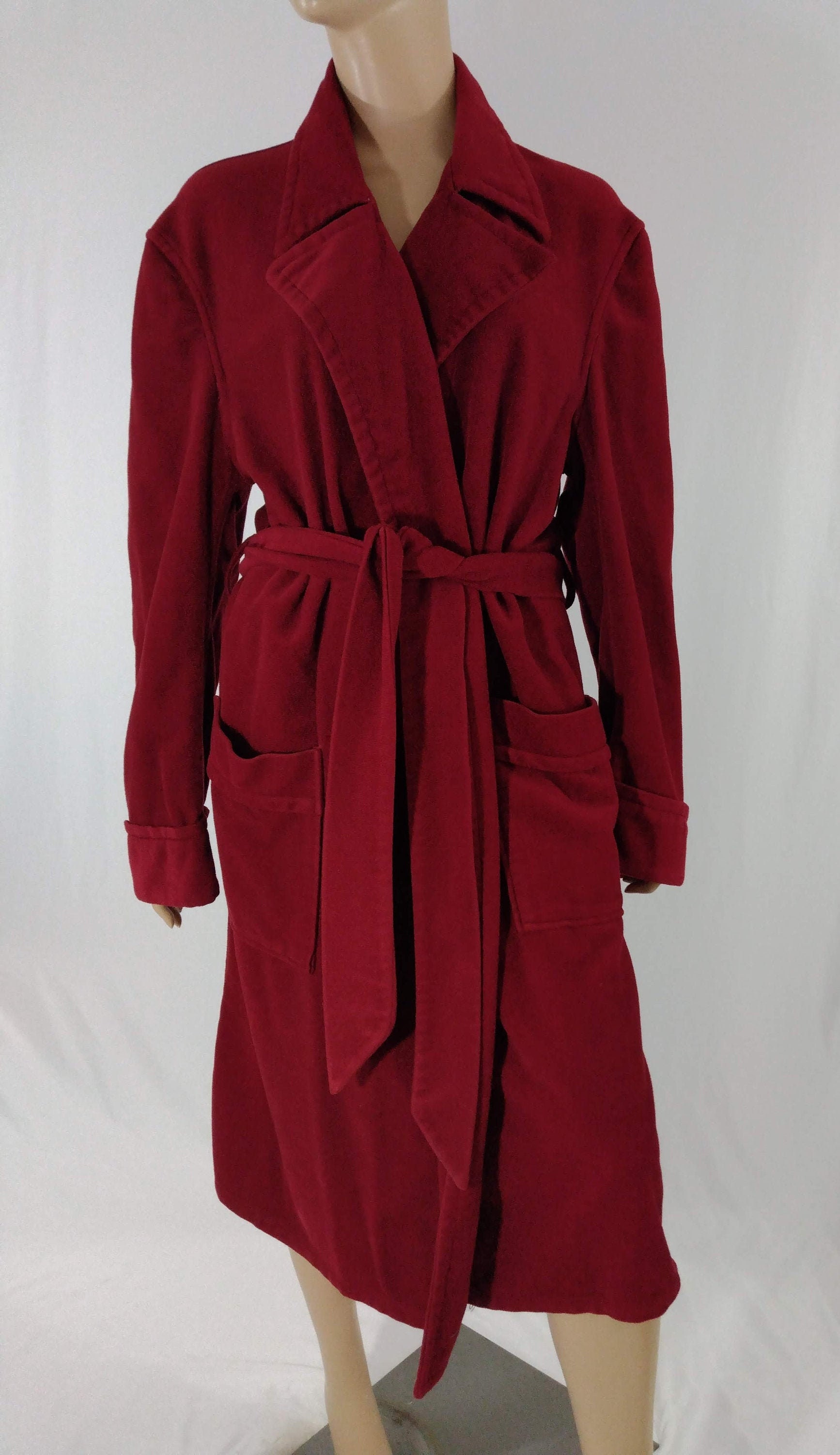 70's Men's Robe Velour Thick Deep Red Big Collar | Etsy