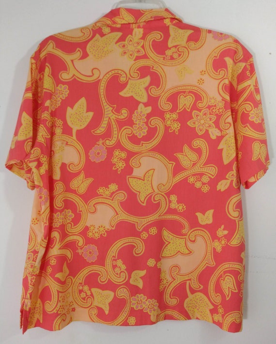 Women's Hawaiian Shirt Cotton Rayon Pink Salmon Y… - image 10