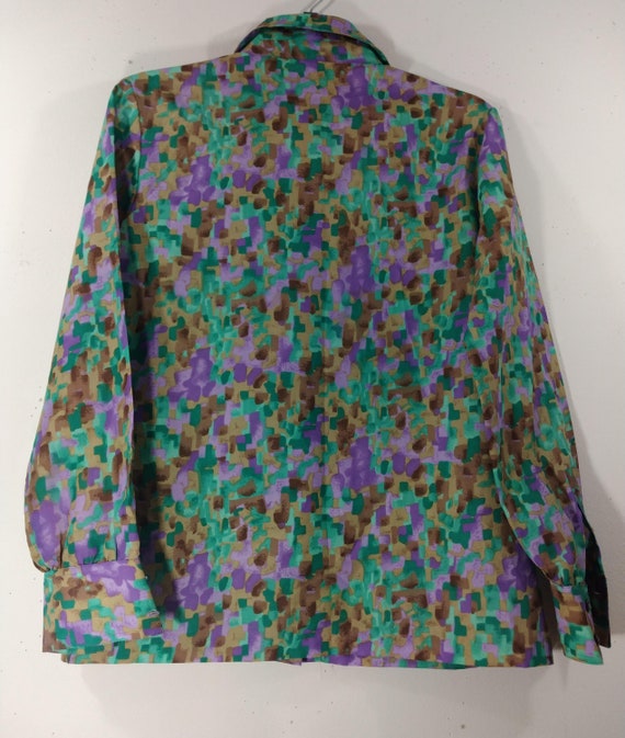 70's Women's Shirt Huge Collar Colorful Wild Abst… - image 10