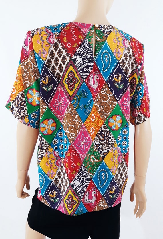 Women's Shirt 80's Short Sleeve Geo Color Block R… - image 6