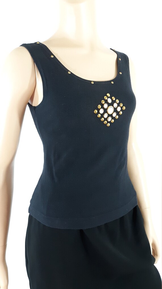 Black Tank Top 80's Women's 90% Cotton Lycra Blac… - image 4