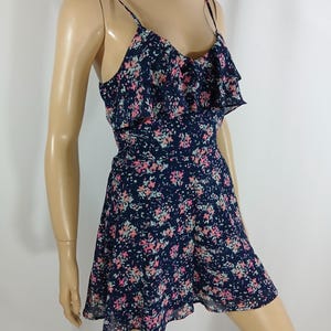 Cottage Core Romper Women&#39;s Colorful Floral Pink Dark Blue Sleeveless One Piece Lightweight Like NEW Condition Vintage by CANDIES Size 5