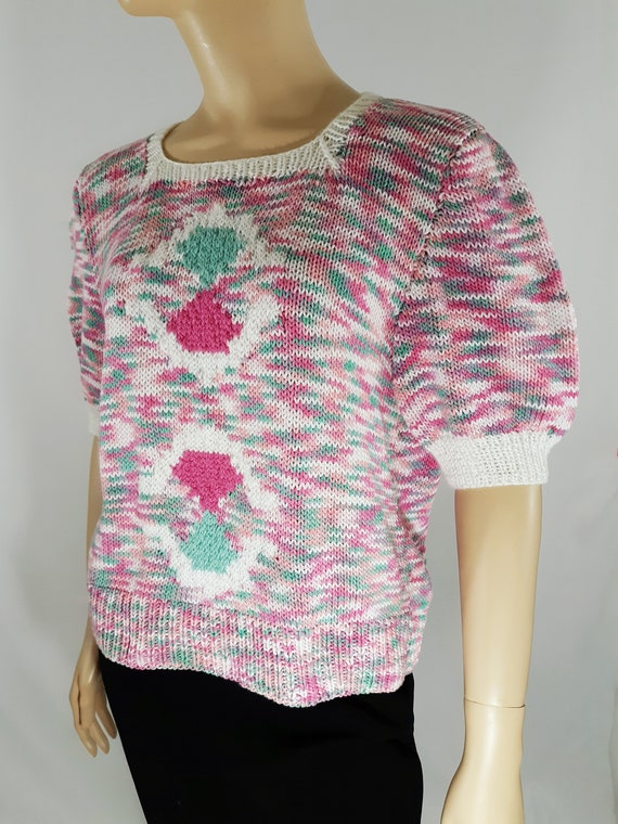 80's Women's Sweater Pullover Pastel Pink Turquoi… - image 3