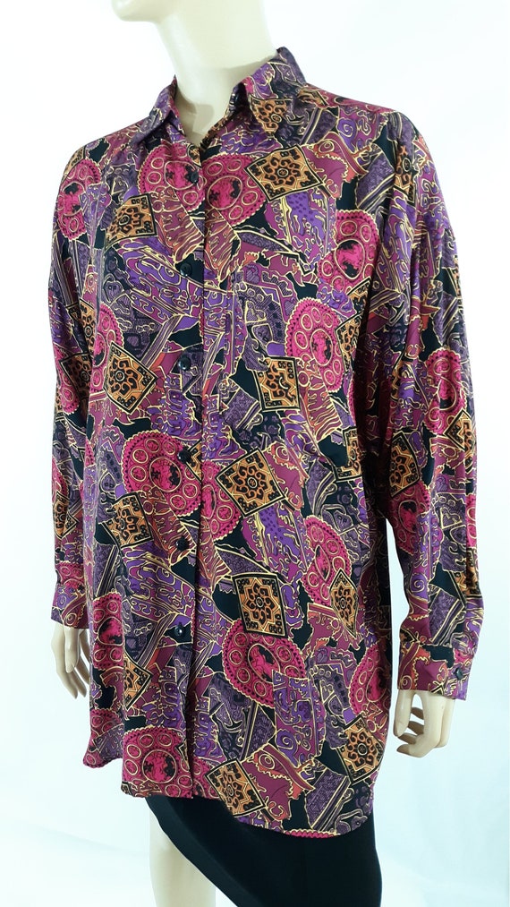 Women's Blouse 80's 90's Long Sleeve Geo Abstract 