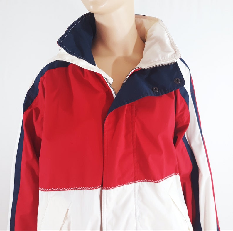 80/'s Men/'s Jacket Nautical Yacht Boating Sports Outerwear Red White Blue Bomber Windbreaker Classic Excellent Vintage by TRADER BAY size S