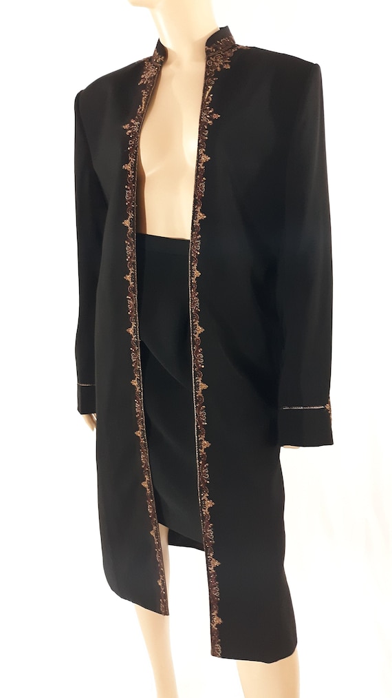 Women's Black Jacket 80's 90's Long Blazer Open Fr