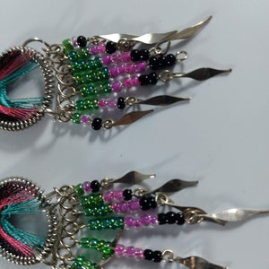 Boho Earrings Womens Girls String Art Pink Purple Seed Bead Woven Fringe Geo Colorblock Boho Native Tribal Silver Jewelry Great Gift image 9