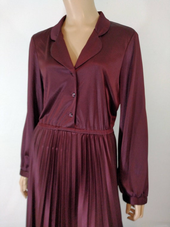 Women's Dress 70's Long Sleeve Deep Red Maroon Dr… - image 3