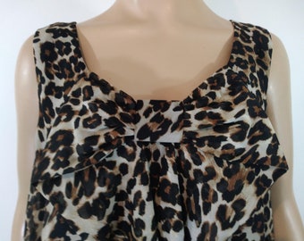 Vintage Leopard Print Dress with Bow, Sleeveless, Size L