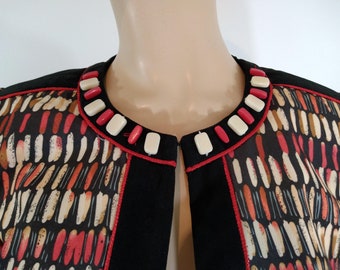 Vintage Geo Print Blazer: Red Bead Accent, Size S