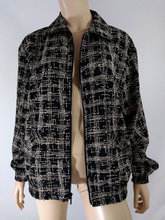 Adolfo Jacket 80's Women's Bomber Beige Black Geo… - image 3