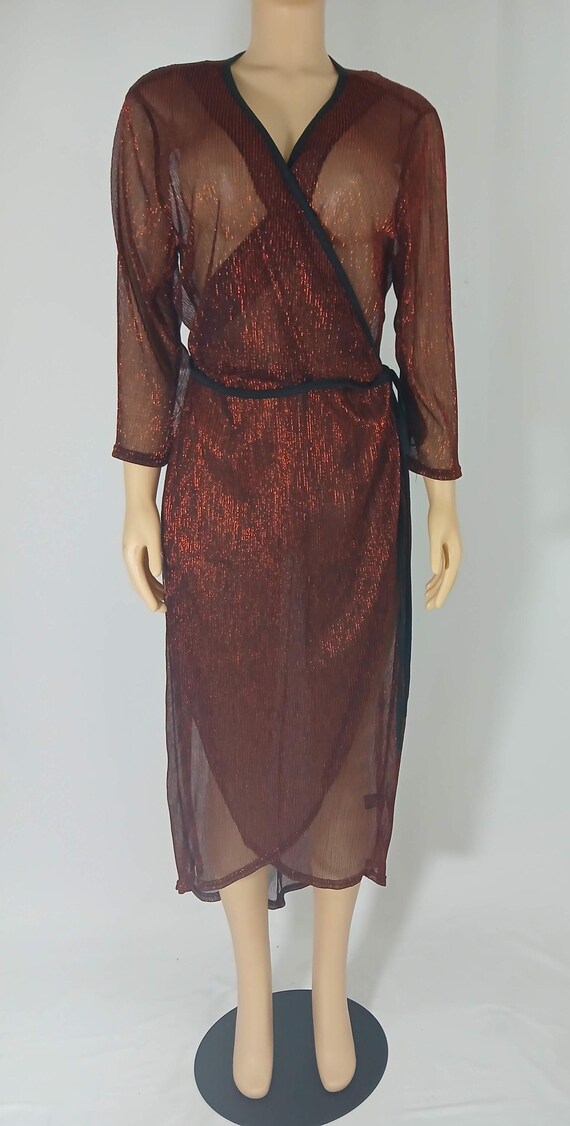 Plus Size Robe, Red Sparkly Semi Sheer Size 1X - image 5