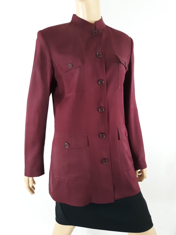 90's Women's Blazer Jacket 100% Silk Deep Red Extr