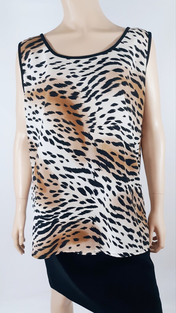 Leopard Tank Top Women's 80's 90's Shirt Black Wh… - image 3