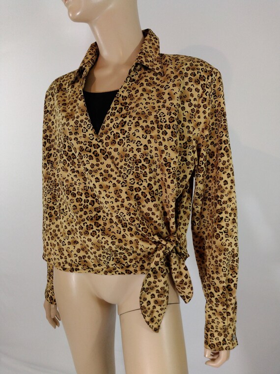 satin leopard wrap blouse