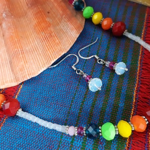 Rainbow Jewelry Set Necklace Earrings Set Handcrafted Artist Designed Vintage Inspired Faceted Crystal Multi Bead Mix GORGEOUS Great Gift