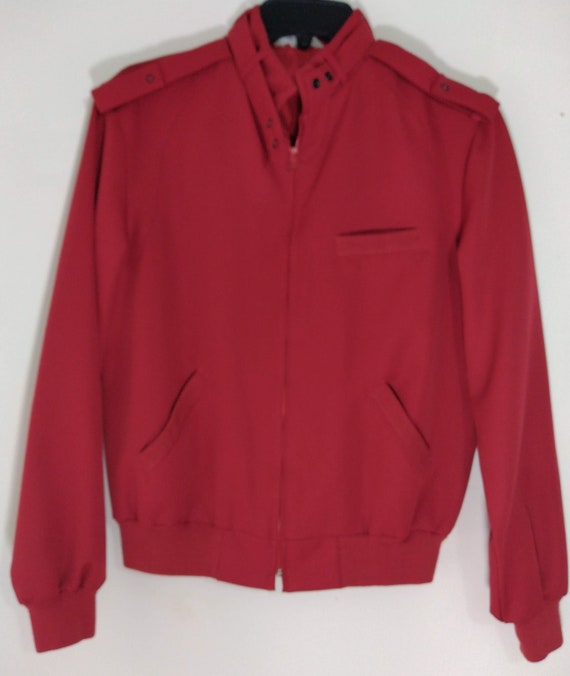 80's Women's Jacket Unisex Red Strapped Collar Me… - image 8