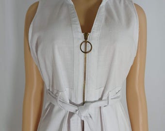 Vintage White Dress, Sleeveless, Matching Belt, Size 12p