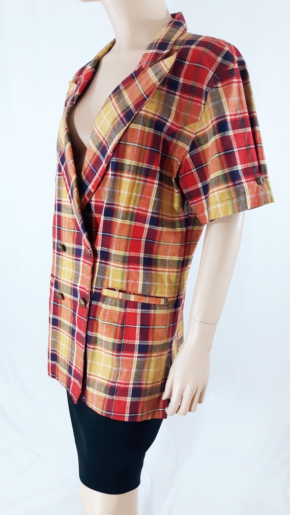 60's 70s Blazer Womens Plaid Short Sleeve Colorfu… - image 3