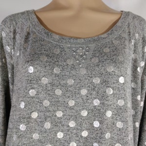 Plus Size Top Gray Sweat Shirt Style Women&#39;s Silver PolkaDots Studs 3/4 Sleeve Stretchy Like New Condition Vintage by HEARTS of PALM Size 1X