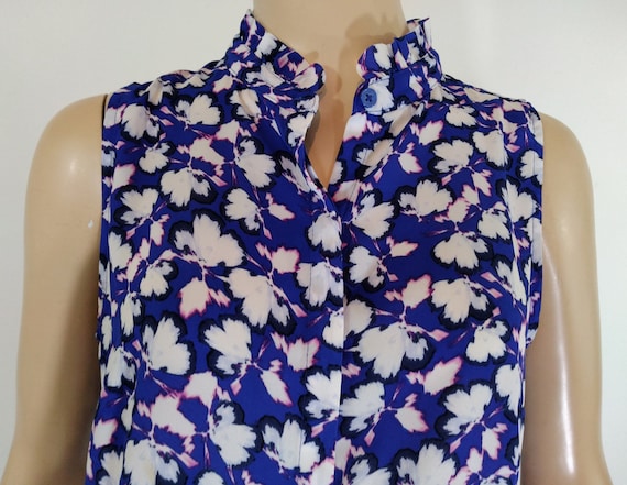 Banana Republic, Vintage BANANA REPUBLIC Floral Sleeveless Top, Ruffle Collar (Size S)