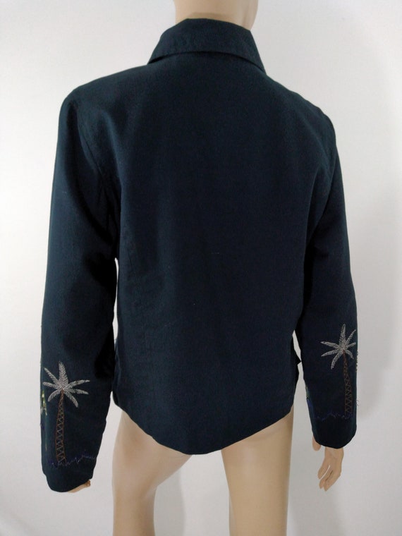 Women's Black Jacket Top Linen/ Cotton Fabric Emb… - image 3