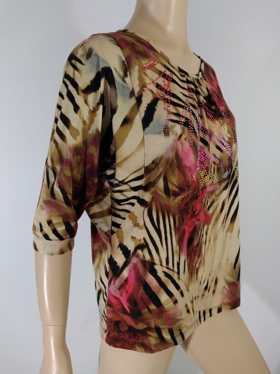 Women's Boho Top Wild Zebra Abstract Beige Black … - image 7