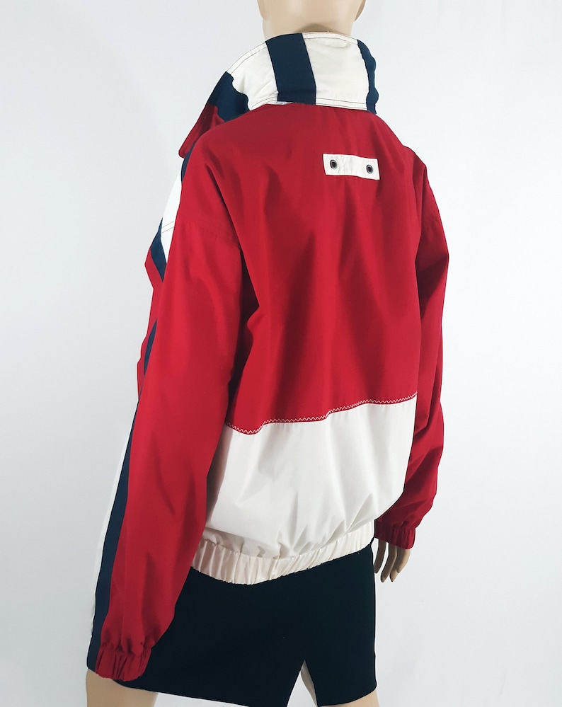 80/'s Men/'s Jacket Nautical Yacht Boating Sports Outerwear Red White Blue Bomber Windbreaker Classic Excellent Vintage by TRADER BAY size S