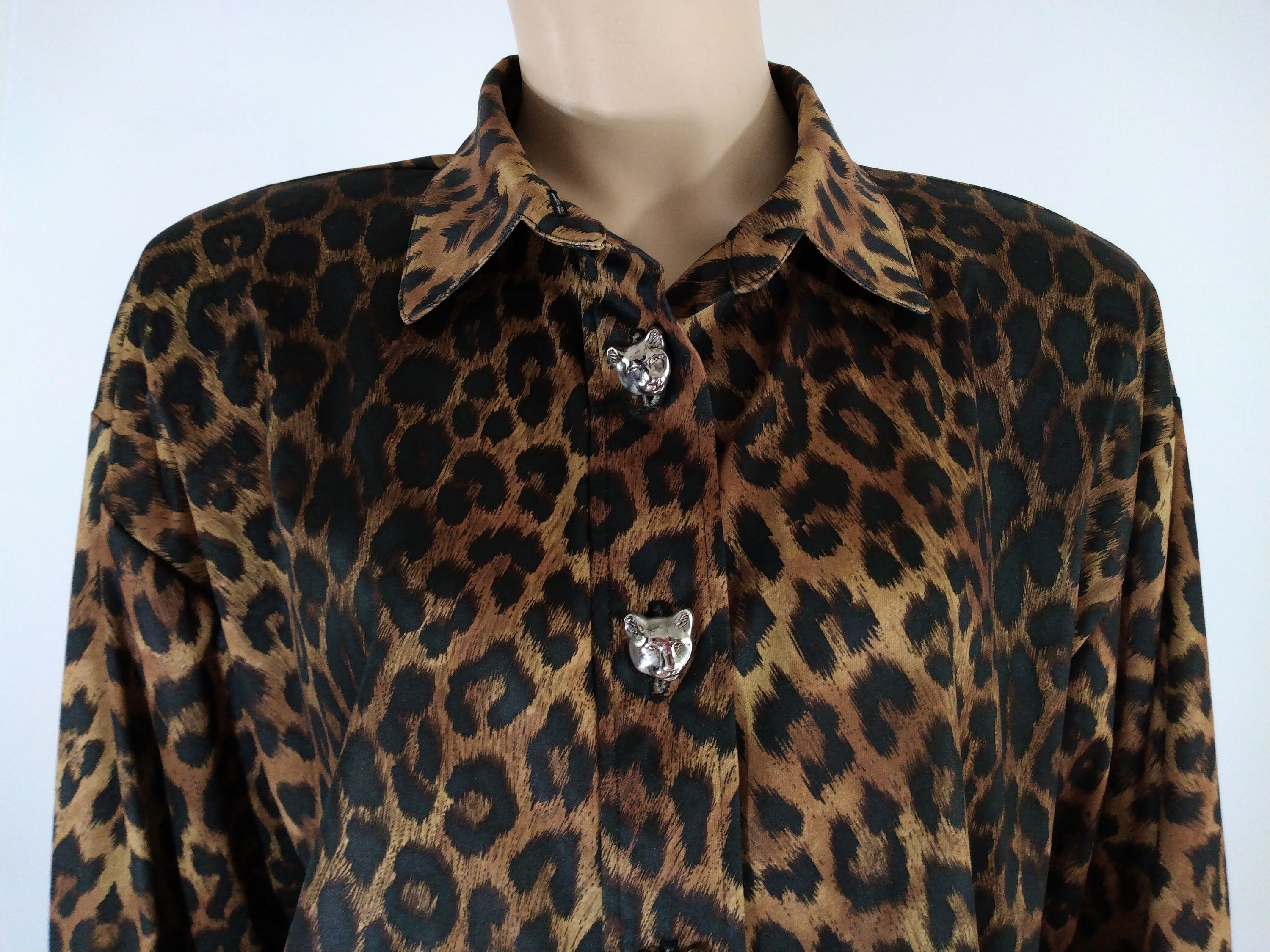 Satin Leopard Blouse - Etsy