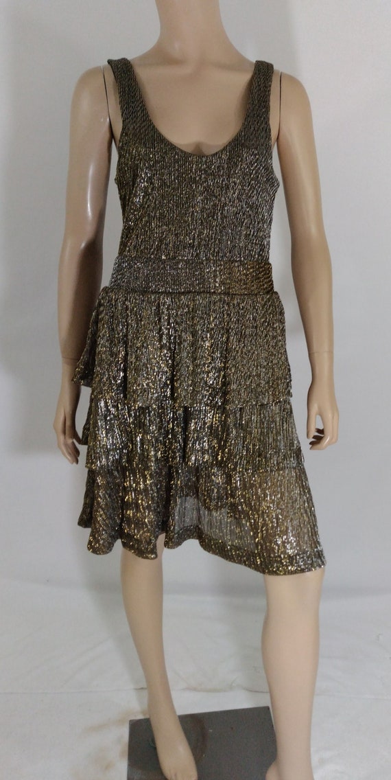 h&m metallic dress Vintage Metallic Gold Ruffle Dress, Sleeveless Tank, H&M Size M