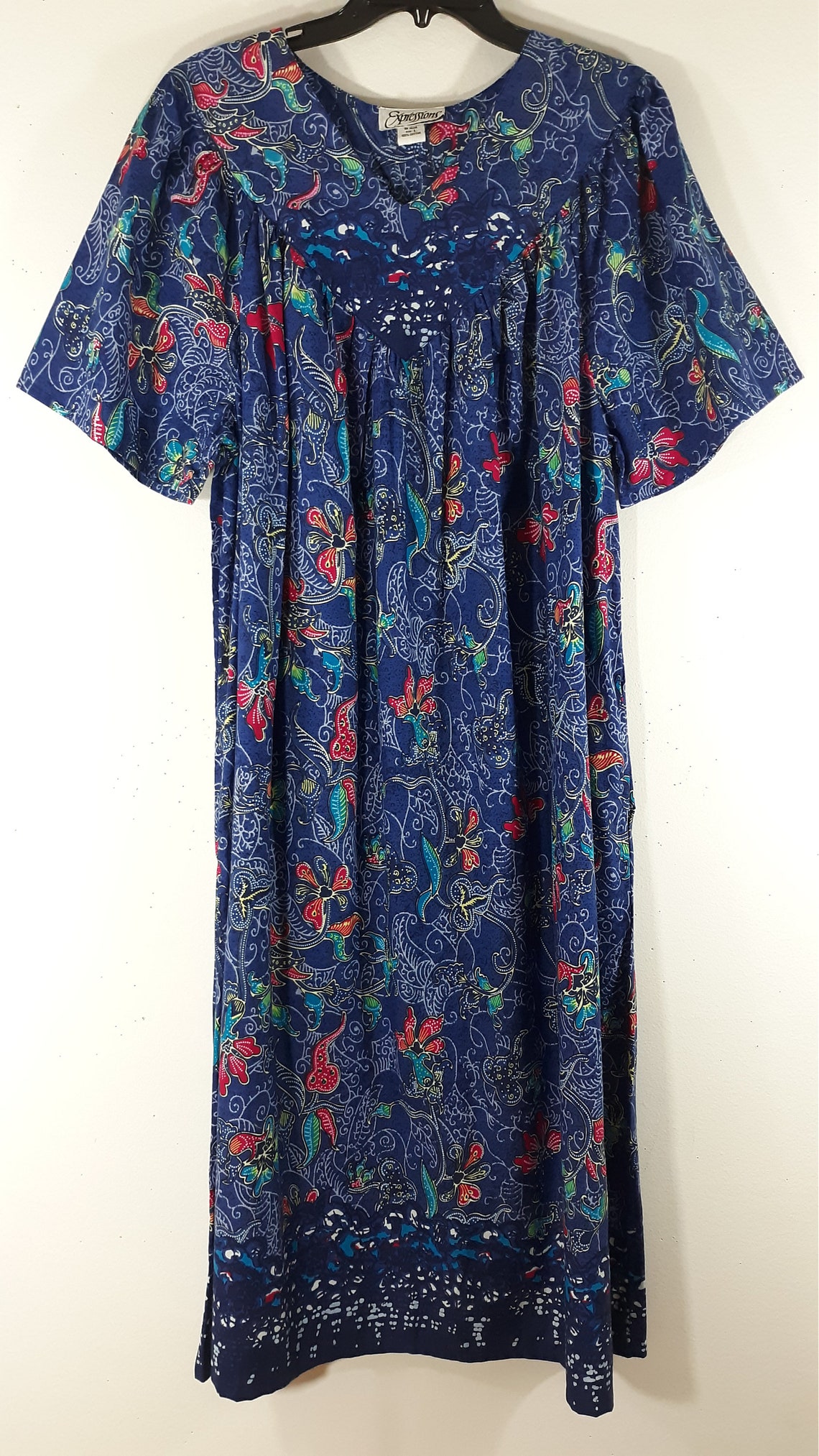 Women's Night Gown Caftan 80's Blue Floral Print 100% - Etsy