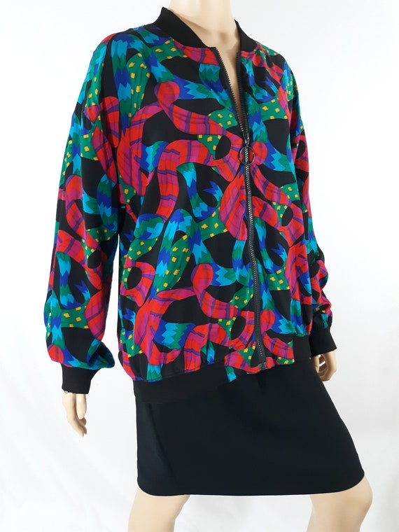 80's Women's Jacket Wild Colorful Geo Abstract Bo… - image 3